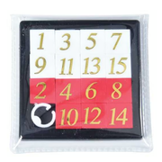 Number slide puzzle with numbered tiles in red and white sections
