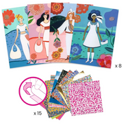 DJECO Fashion Magic Sticker Sheets with 8 illustrated fashion cards and 15 patterned transfer sheets