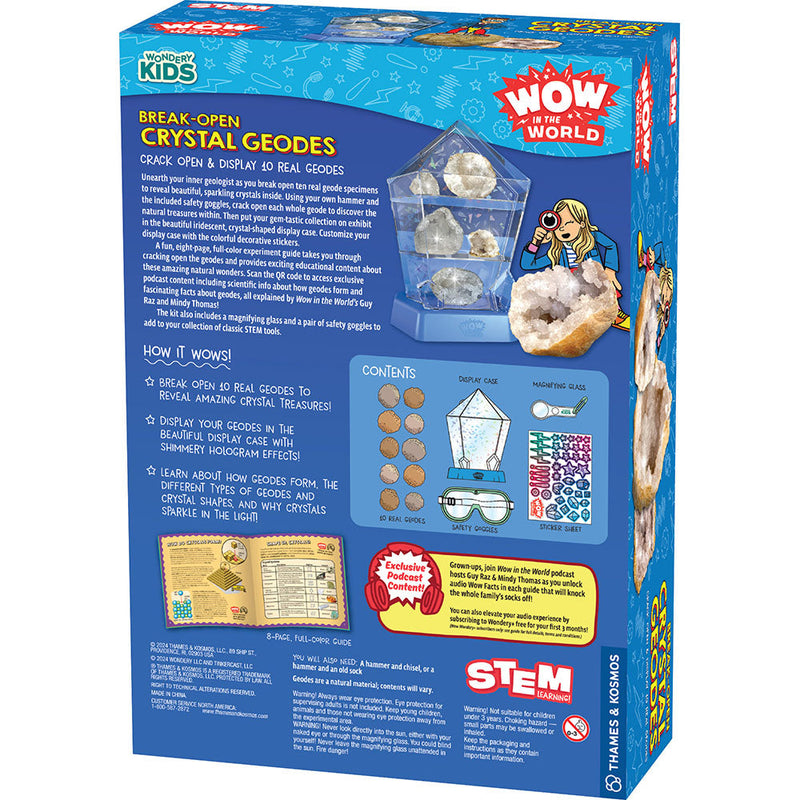 Break-Open Crystal Geodes kit box showing 10 real geodes and display case