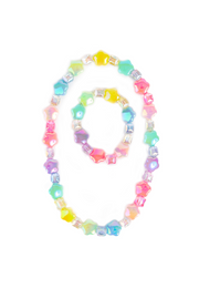 Colorful crystal bead necklace and bracelet set with pink purple yellow green blue beads