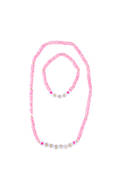Pink beaded necklace and bracelet set with letter beads spelling BESTIE and BFF
