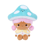 Cute mushroom-themed plush character with teal spotted cap and pink hair