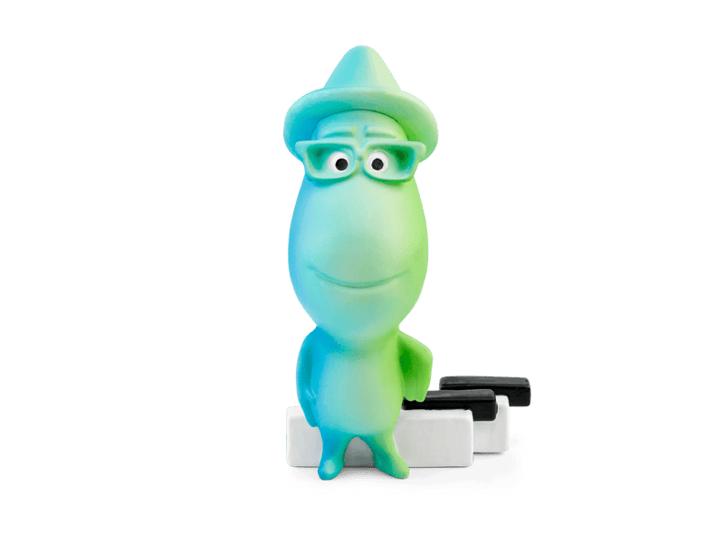 Blue-green Tonie Disney Soul character figure with glasses on white base