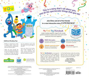 Back cover of a children's book titled 'My First Big Storybook' by Joaquin Velez, featuring colorful cartoon illustrations of characters on a white background with confetti and playful text.