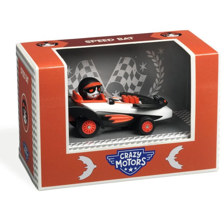 DJECO Crazy Motors Speed Bat race car toy in retail packaging box