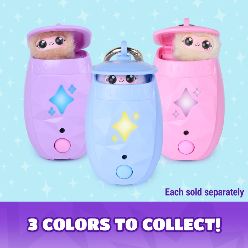 Pink, blue and purple Peekimo electronic pets in their pods; each sold separately.