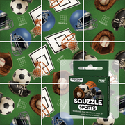 Squzzle Sports brain teaser puzzle by Fun Squared Games with sports-themed tile cards