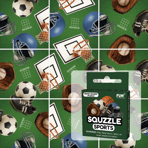 Squzzle Sports brain teaser puzzle by Fun Squared Games with sports-themed tile cards