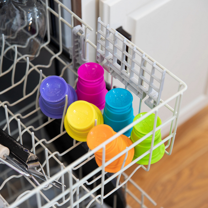 Fat Brain Toys Suction Kupz sensory stacking cups in put in dishwasher.