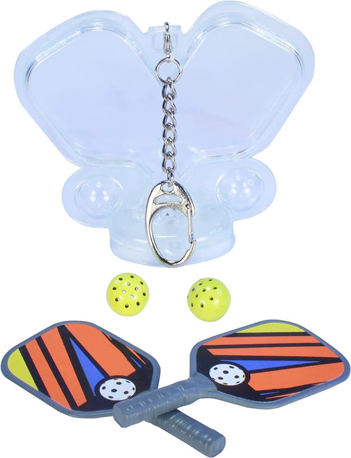 World's Smallest Pickleball set with clear carrying case, miniature paddles and yellow balls