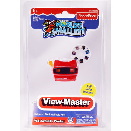 Fisher-Price World's Smallest View-Master toy in red with photo reel on white background