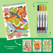 FlowArt Jungle Oasis coloring kit with markers, storage tray and tropical scenes