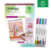 Lifelines FlowArt Trace-to-Doodle kit with markers and coloring book on green background