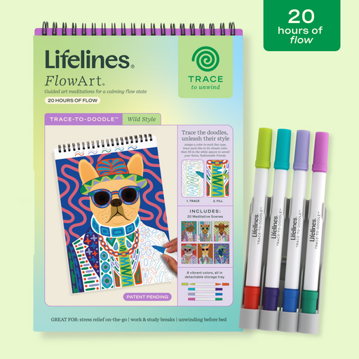 Lifelines FlowArt Trace-To-Doodle Wild Style art meditation kit with markers and animal coloring pages