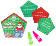 Box, playing cards and kazoos for TT Games holiday Kazoo Karaoke on a white background.