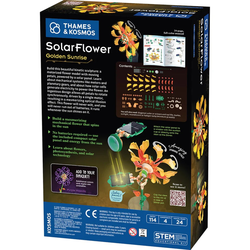 Thames & Kosmos Solar Flower Golden Sunrise kit back of the box packaging on a white background