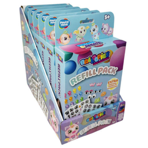 A retail display box filled with multiple 'Playful Pets' 'Refill Pack' packages, showing the colorful pet sticker sheets inside against a plain white background.