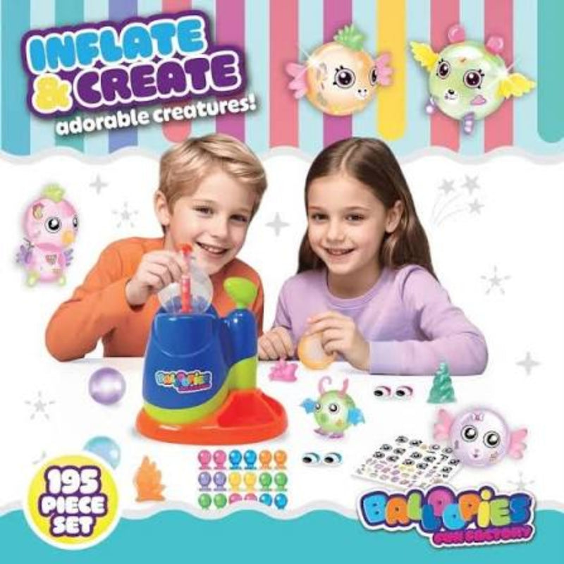 Children playing with Ballofiies toy set on a colorful packaging background