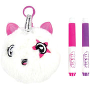 White fluffy unicorn plush keychain with pink markers from Tie-Dye Friendsies