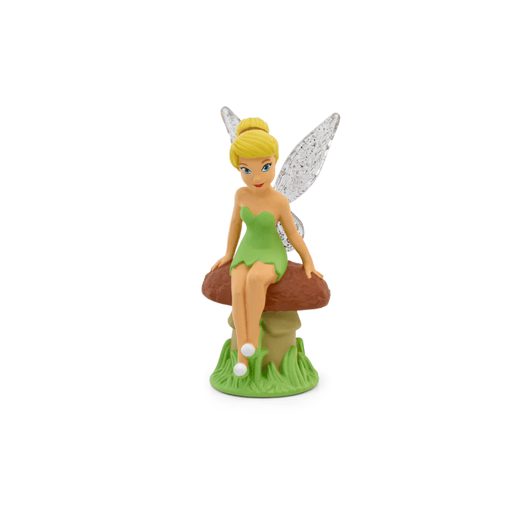 Tinker Bell Tonie figurine sitting on mushroom with translucent wings on white background