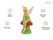 Tonie Disney TinkerBell figurine on mushroom with wings and green dress showing product features