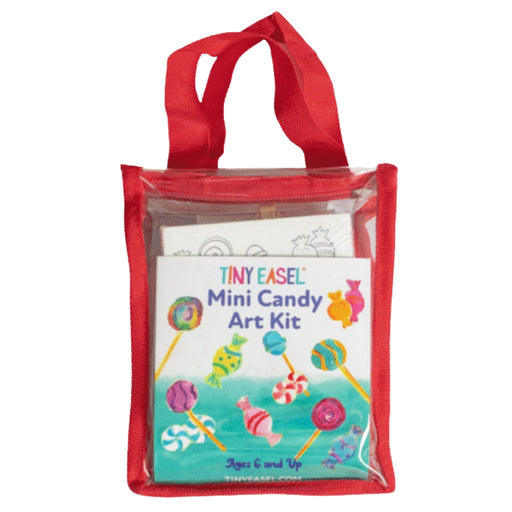 Tiny Easel Mini Candy Art Kit in a red handle bag with all supplies needed. on a white background.