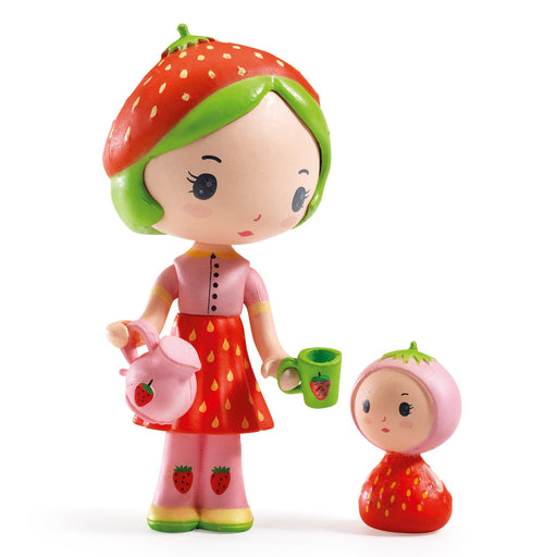 Djeco Tinyly Berry and Lila strawberry-themed figurines with teapot and mug accessories