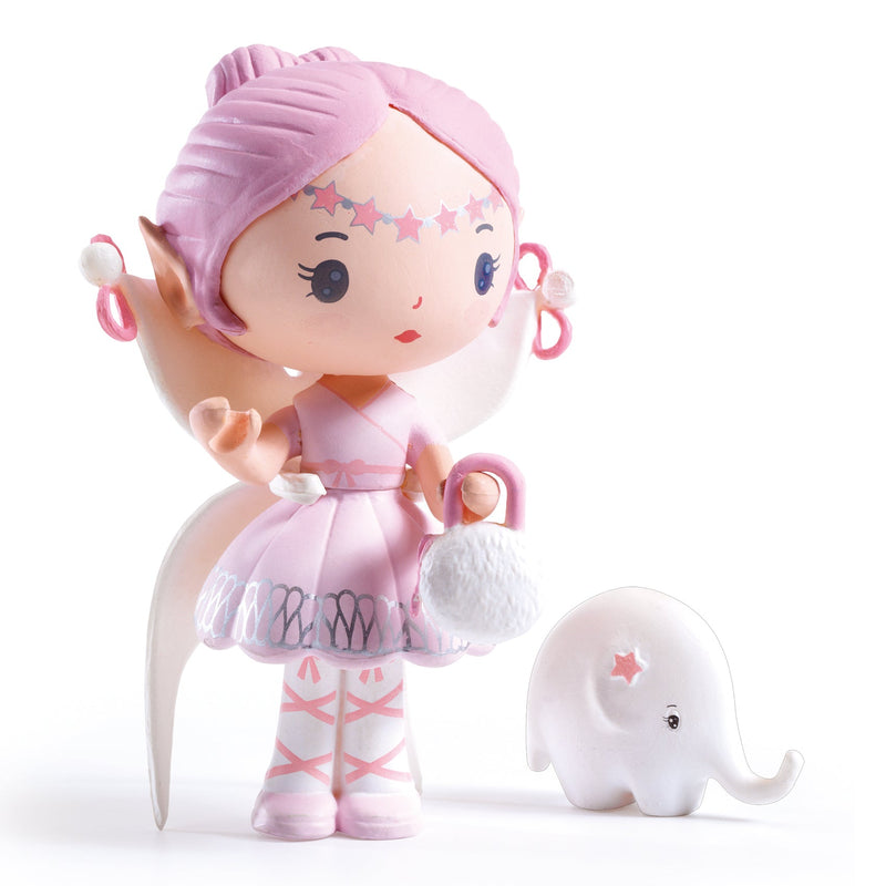 DJECO Tinyly Elfe & Bolero pink fairy figurine with white elephant companion toy