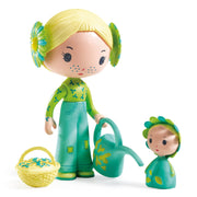 Djeco Tinyly Flore and Bloom green garden figurine set with watering can and basket.