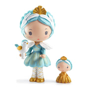 Djeco Tinyly Grace and Stella figurines in turquoise and gold with bird accessory