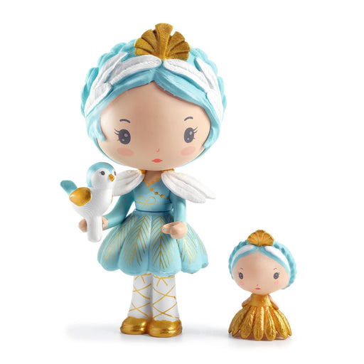 Djeco Tinyly Grace and Stella figurines in turquoise and gold with bird accessory