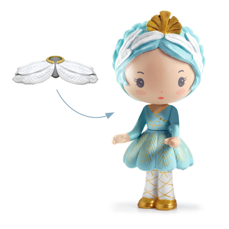 Djeco Tinyly fairy figurine in teal outfit with detachable white wings accessory