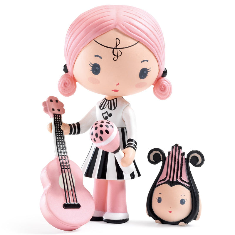 Djeco Tinyly Sidonie and Zick figurines with pink guitar and microphone accessories