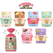Six Kumapan Mystery Loafie Bear toy figures in different colors are displayed on a white background, along with a packaged mystery bag and the Kumapan logo at the top.