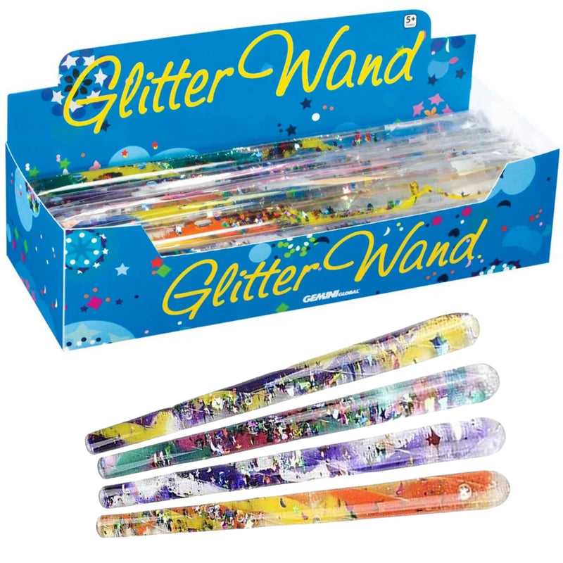 Jumbo spiral glitter wand with colorful swirling glitter for sensory play.