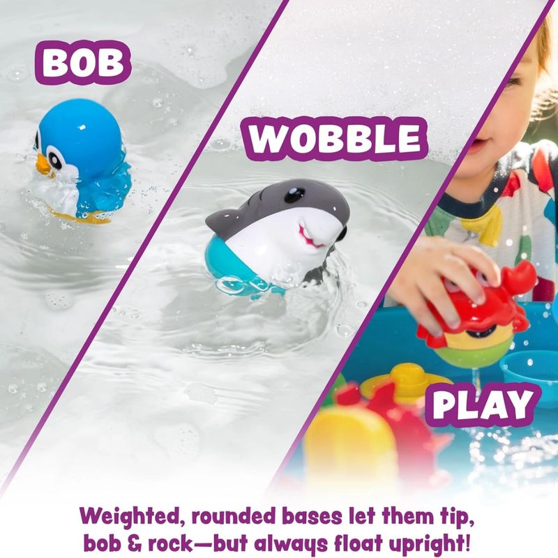 Tub Works Tub Bobbers bath toy set with colorful floating ocean animals.