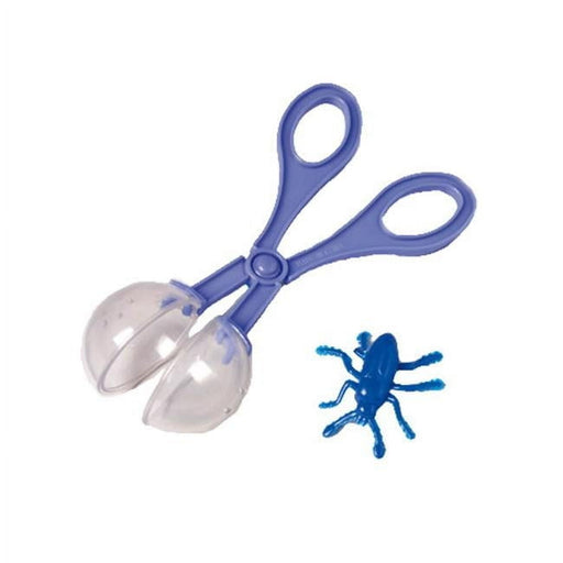 Blue bug catcher tongs with clear plastic capture chambers and blue spider toy