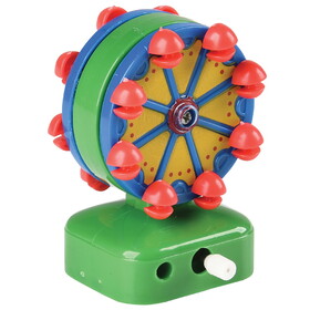 Colorful wind-up ferris wheel toy with red seats and green base