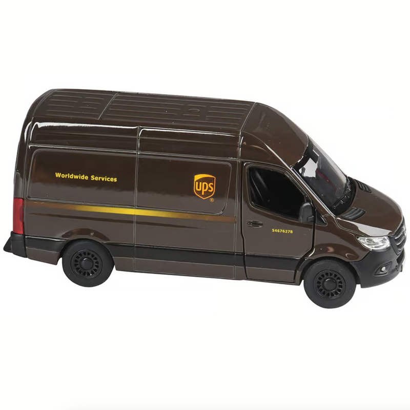 Brown Mercedes-Benz Sprinter UPS delivery van toy model with Worldwide Services branding