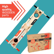 VolleyShot paddle battle device with packaging on a blue and white background.