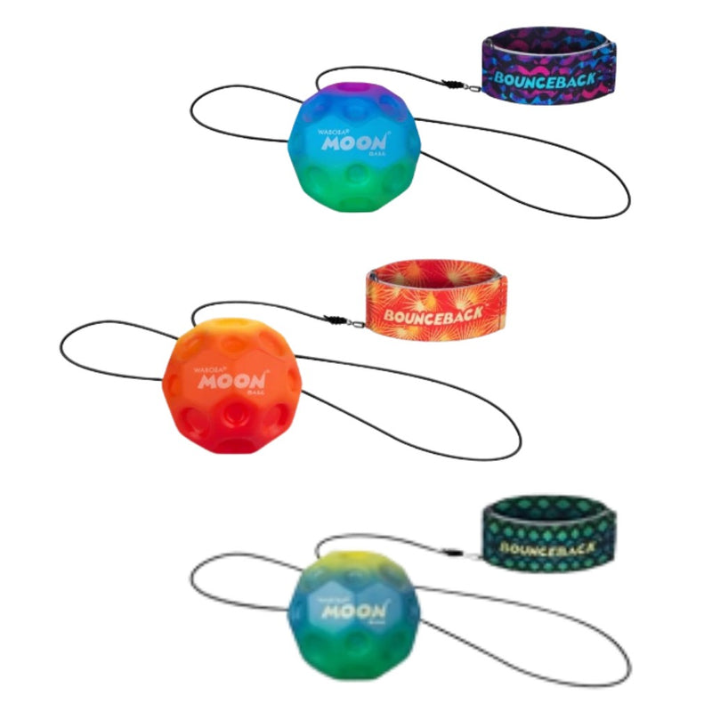 Three different styles of gradient Moon Ball Bouncebacks in a white background.