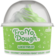 Fro-Yo Dough watermelon scented fidget dough in clear container with green label