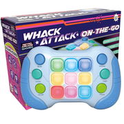 Colorful toy controller with colorful buttons on a box labeled 'Whack Attack On-The-Go'.