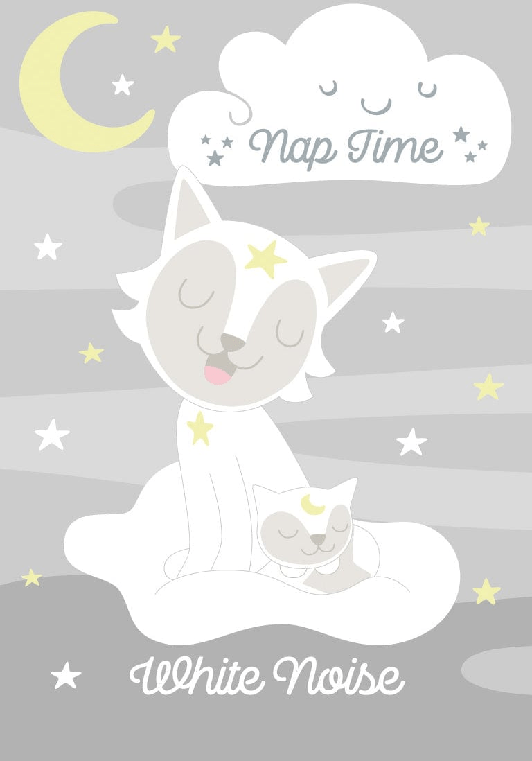 White cat-shaped Tonie figure with baby on cloud for nap time white noise