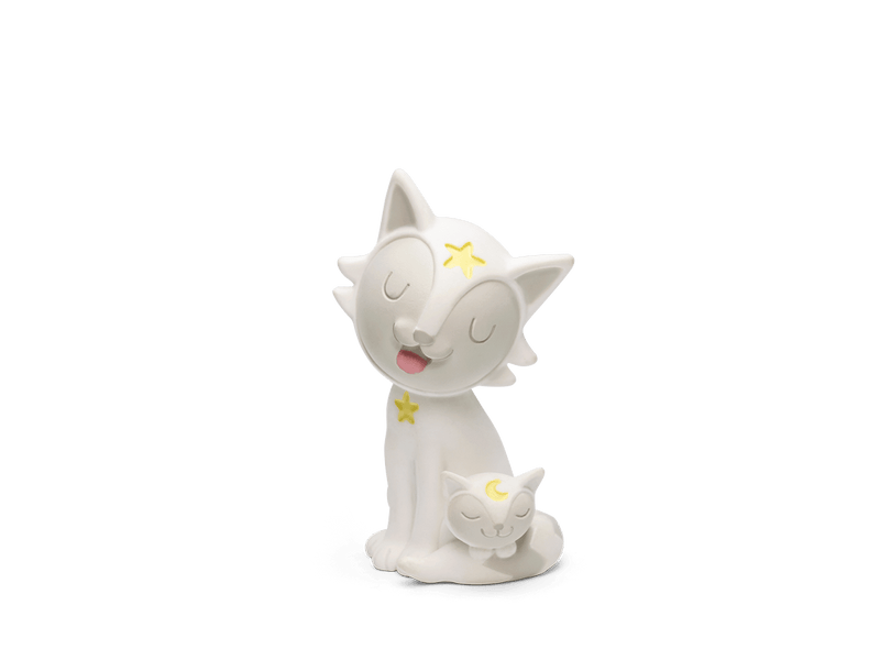 White Tonie figurine with golden stars showing parent cat with kitten on plain background