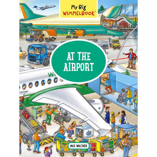Book cover of 'At the Airport' from My Big Wimmelbook series with colorful illustrations of an airport scene.