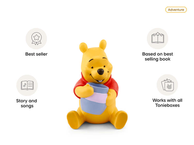 Winnie the Pooh Tonie figure with honey pot on white background showing product features