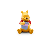 Winnie the Pooh Tonie figurine in red shirt holding purple honey pot on green background