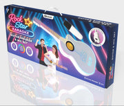 White Rock Star Guitar & Karaoke retail box showing the guitar speaker and microphone in use