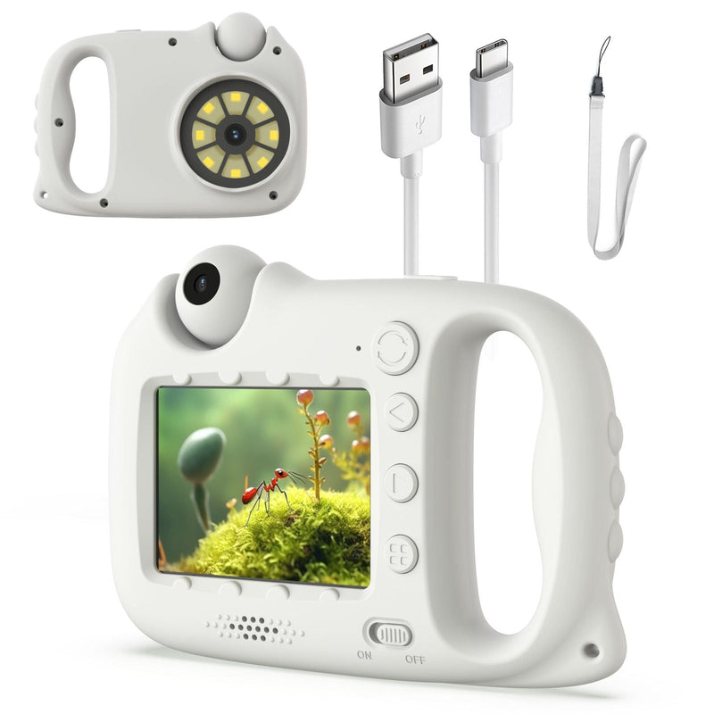 White Wonder Scope digital microscope camera with charging cable and accessories